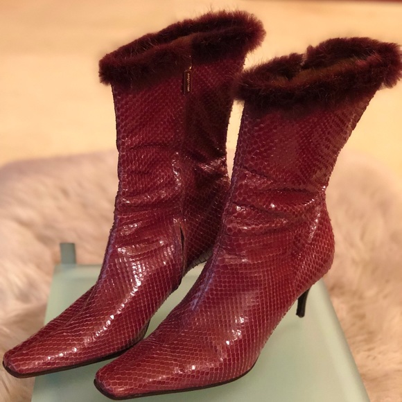 Sergio Rossi Shoes - Sergio Rossi Python, Mink trimmed boots-VTG